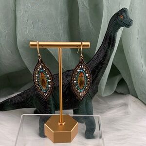 Multifaceted Seed Beaded and Rhinestone Dangling Drop Earrings